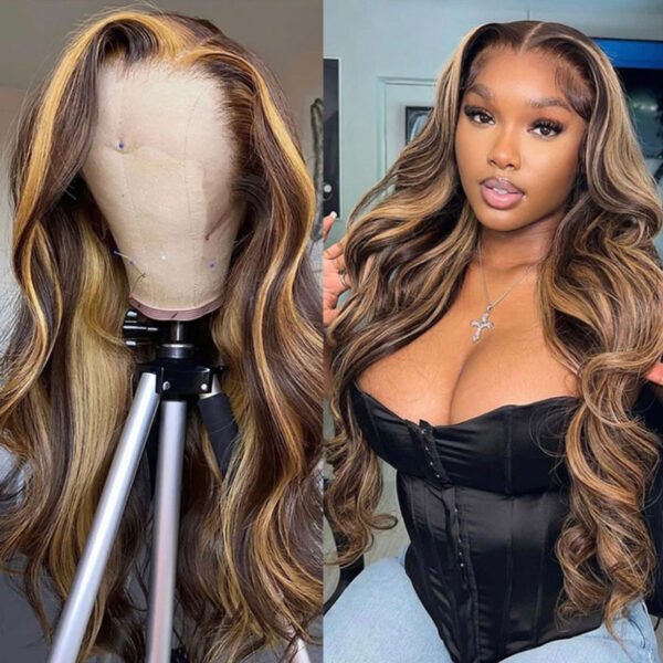 #4-27 Highlight HD Lace Full Frontal Body Wave Wig