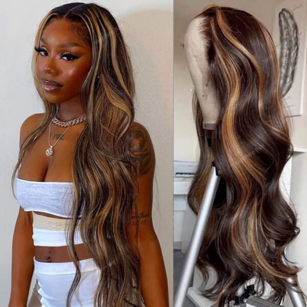 #4-27 Highlight HD Lace Full Frontal Body Wave Wig