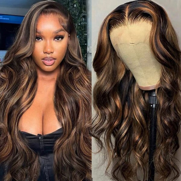 #4-27 Highlight HD Lace Full Frontal Body Wave Wig