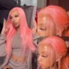 Transparent Lace Straight Pink Color Wig