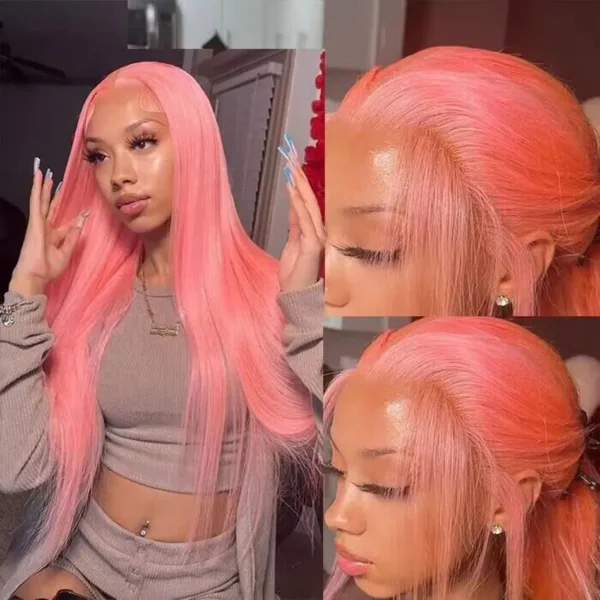Transparent Lace Straight Pink Color Wig